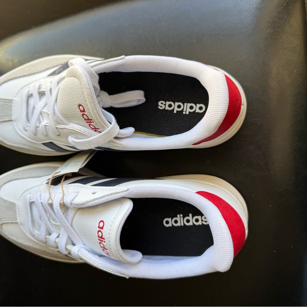 Adidas Men’s White‎ Sneakers with Red Heel Accent